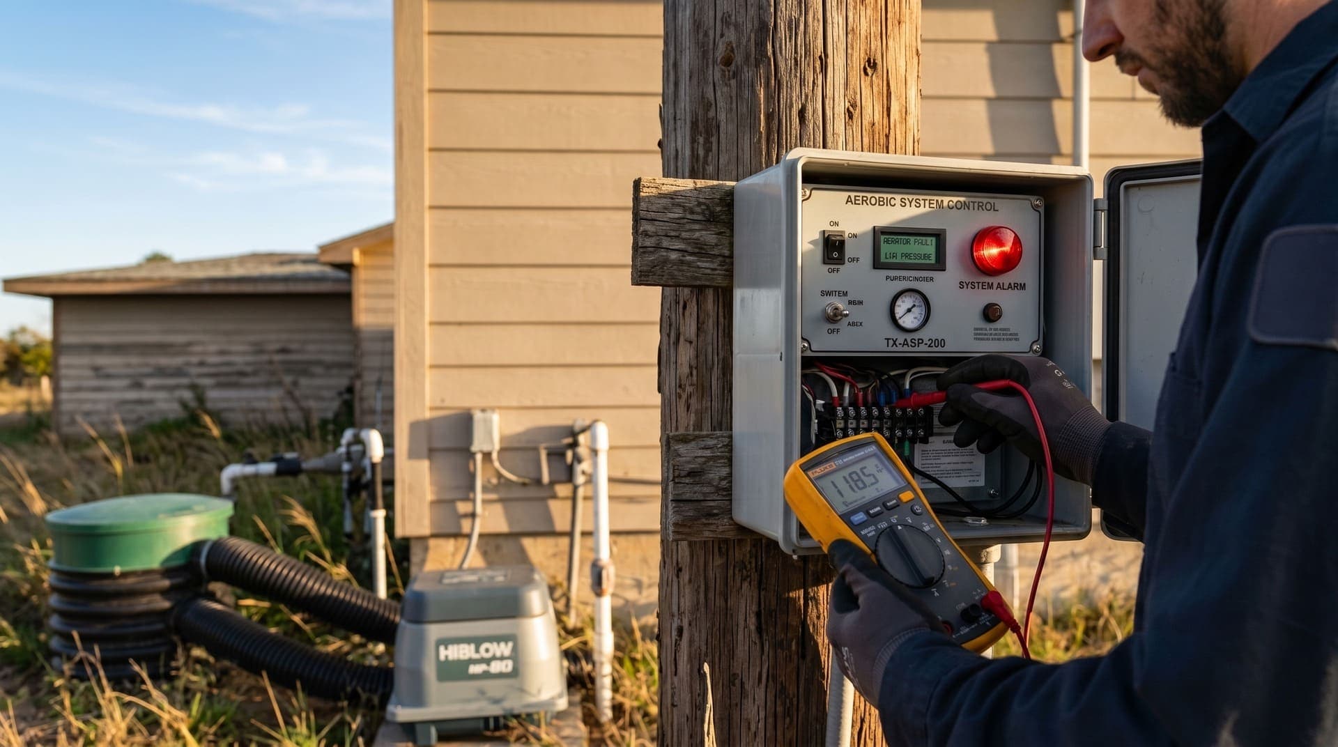 Septic alarm and aerobic system diagnosis